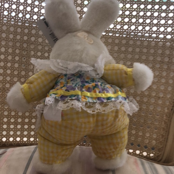 2 NWT Easter Bunny Rabbit White Wearing lace and gingham stuffed animals - Picture 14 of 16